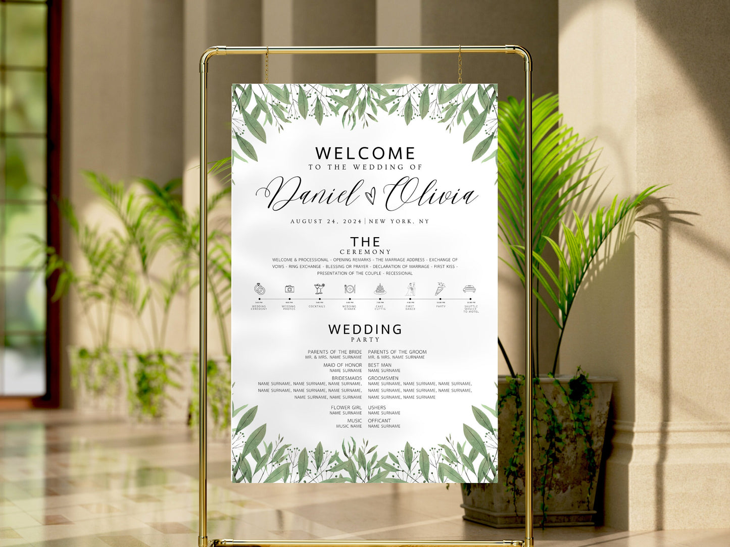 Editable Greenery Wedding Welcome Sign Template (Instant Download)