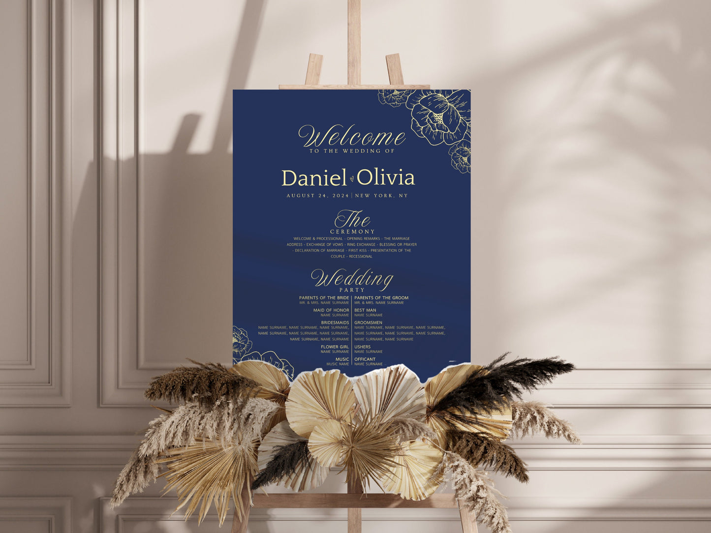 Gold Eucalyptus Wedding Welcome Sign Template (Instant Download)