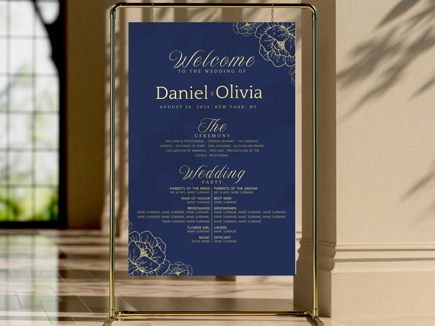 Gold Eucalyptus Wedding Welcome Sign Template (Instant Download)