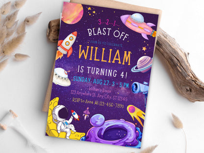 Space Birthday Invitation Template, Astronaut Galaxy Party (PDF)