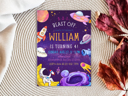 Space Birthday Invitation Template, Astronaut Galaxy Party (PDF)