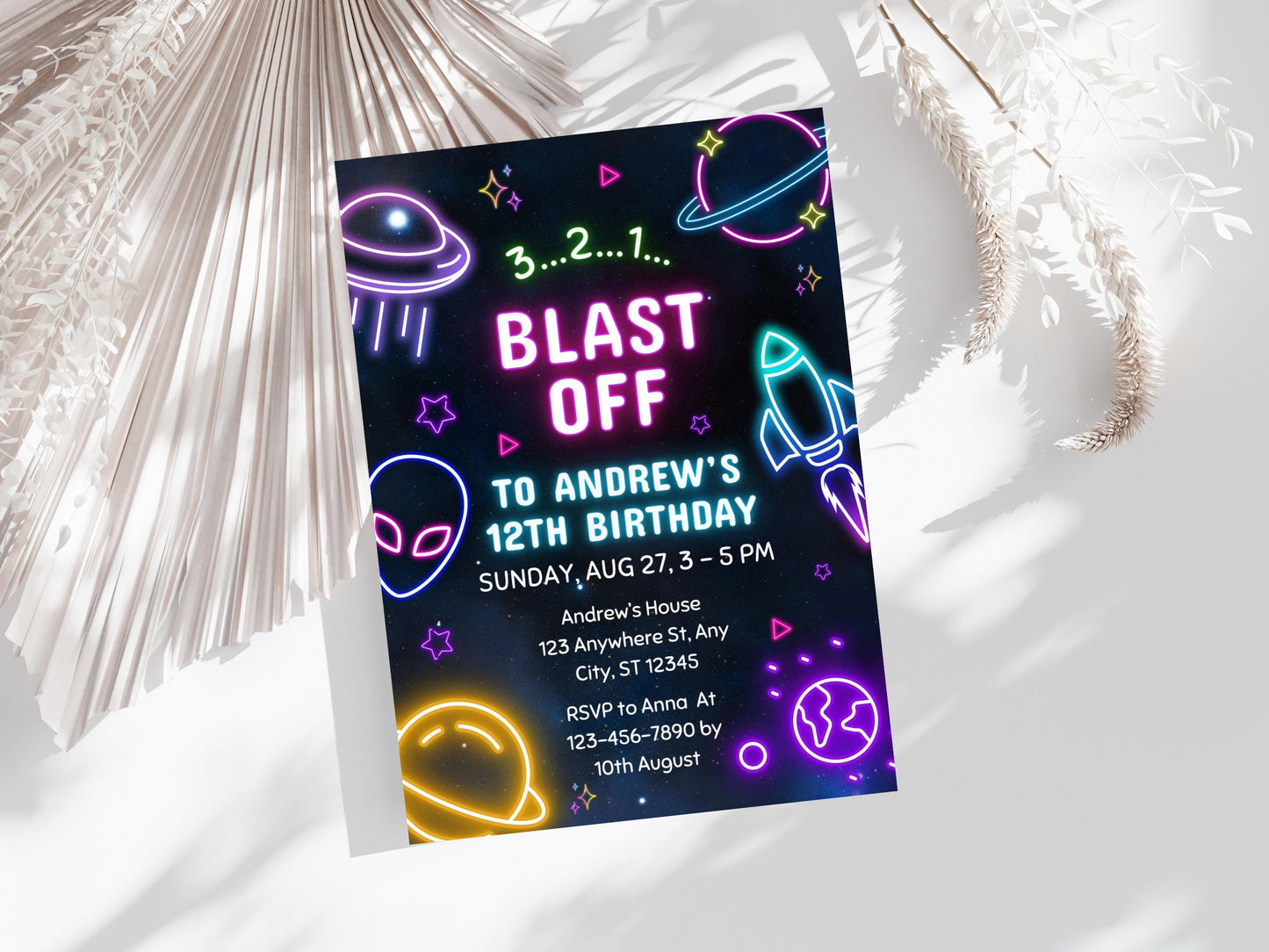 Space Boy Birthday Invitation Template: Galaxy Party Invite (Digital Download)