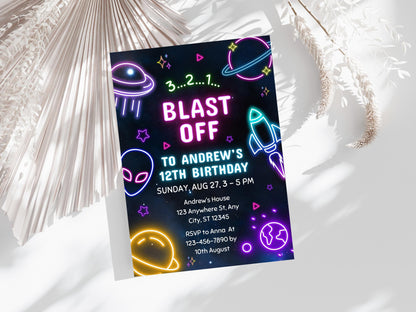 Space Boy Birthday Invitation Template: Galaxy Party Invite (Digital Download)