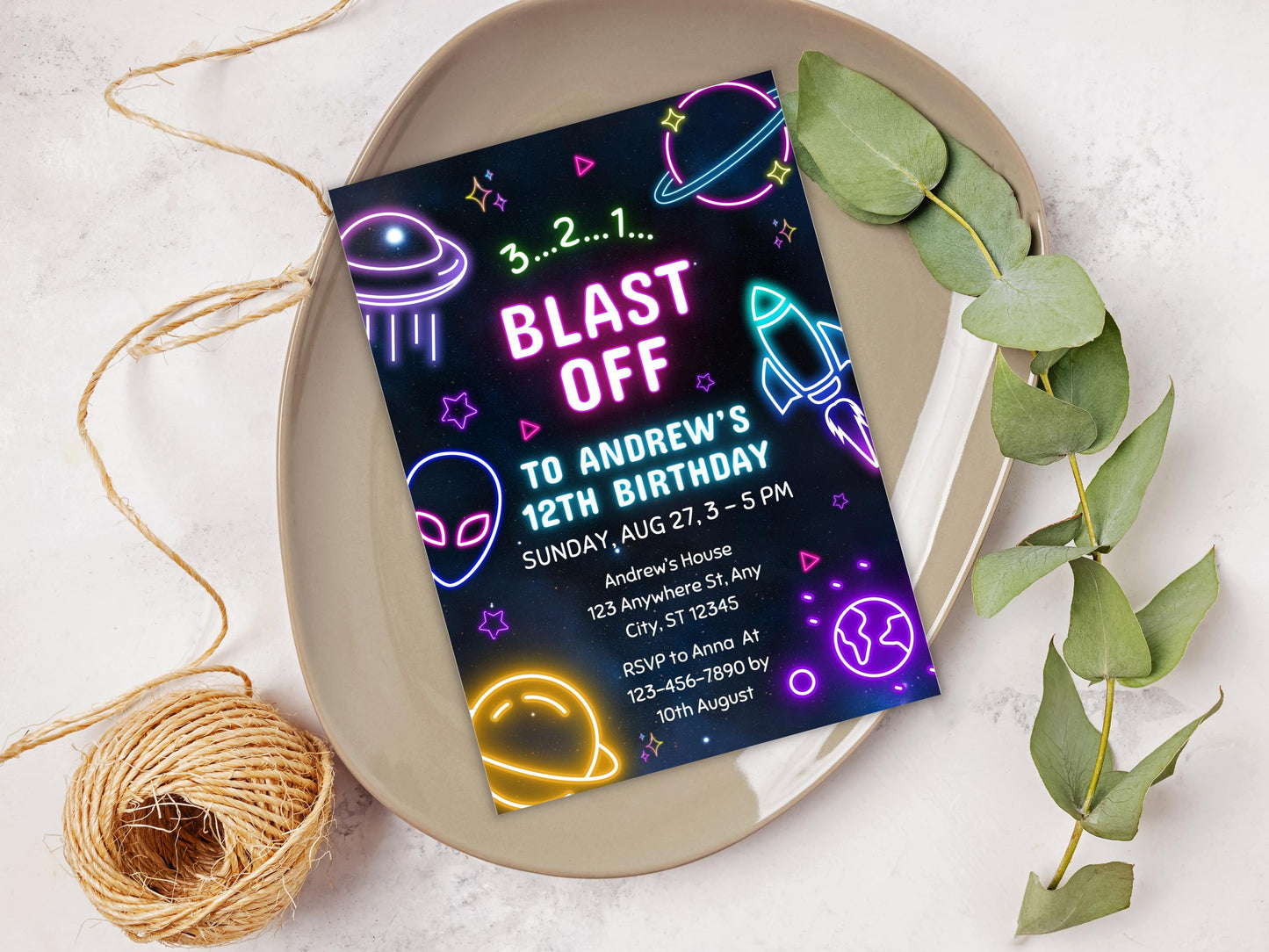 Space Boy Birthday Invitation Template: Galaxy Party Invite (Digital Download)