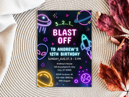 Space Boy Birthday Invitation Template: Galaxy Party Invite (Digital Download)