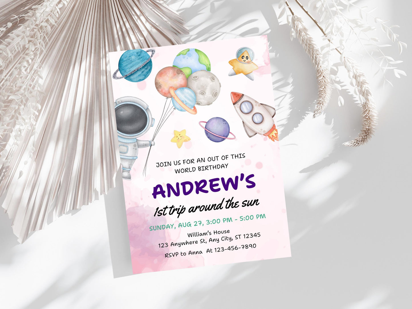 Space Birthday Invitation Template, Astronaut Galaxy Party (Digital Download)