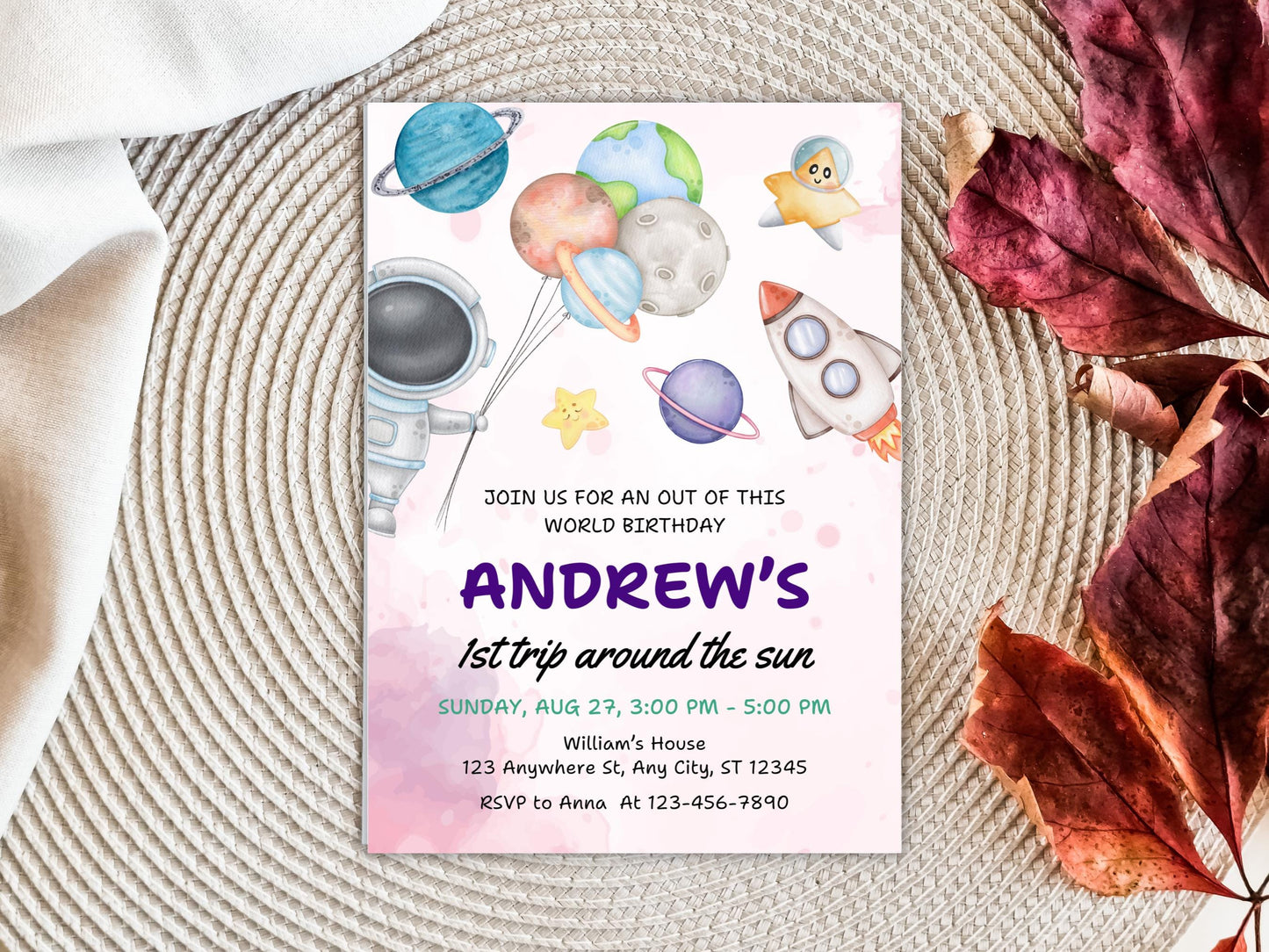 Space Birthday Invitation Template, Astronaut Galaxy Party (Digital Download)