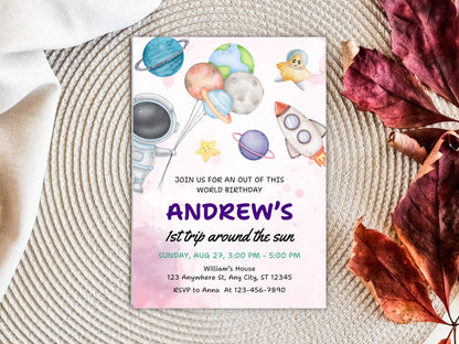 Space Birthday Invitation Template, Astronaut Galaxy Party (Digital Download)