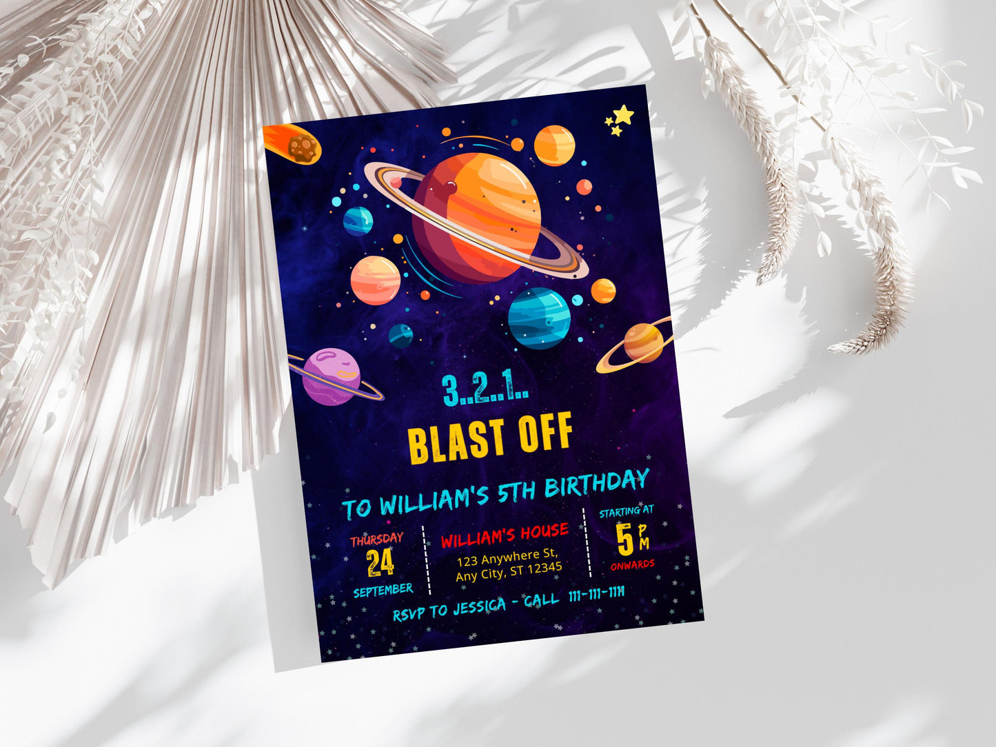 Space Boy Birthday Invitation: Galaxy Planets Party (Digital Download)