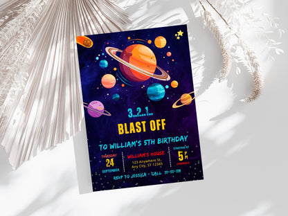 Space Boy Birthday Invitation: Galaxy Planets Party (Digital Download)