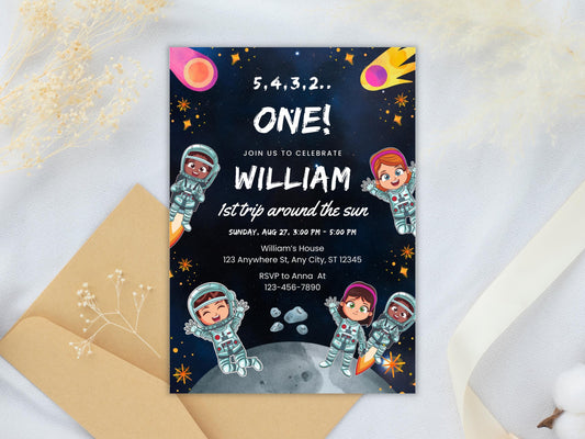 Space Boy Birthday Invitation Template: Astronaut Galaxy Party (Digital Download)