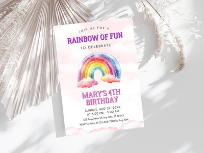 Editable Rainbow Birthday Invitation Template (PDF)