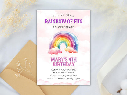 Editable Rainbow Birthday Invitation Template (PDF)