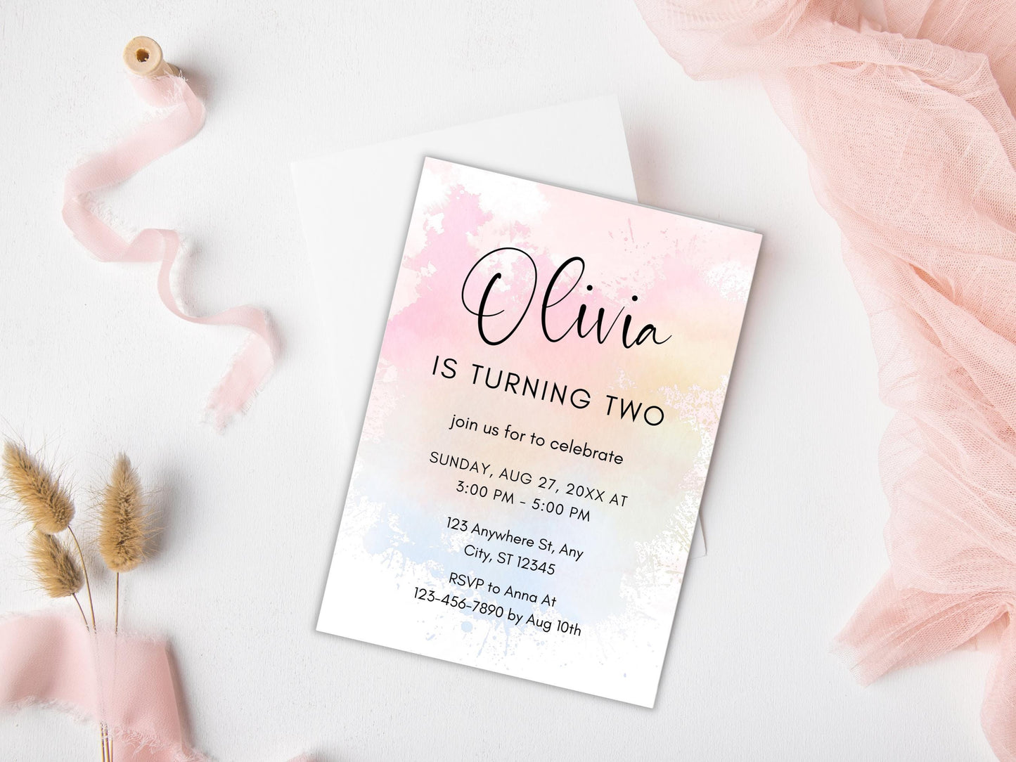 Rainbow Birthday Invitation Template: Editable Girl Birthday Invite (PDF)