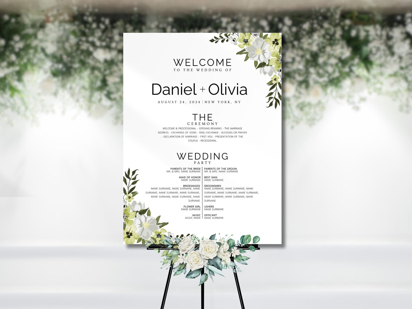 Greenery Wedding Welcome Sign Template: Editable Eucalyptus Design (Instant Download)