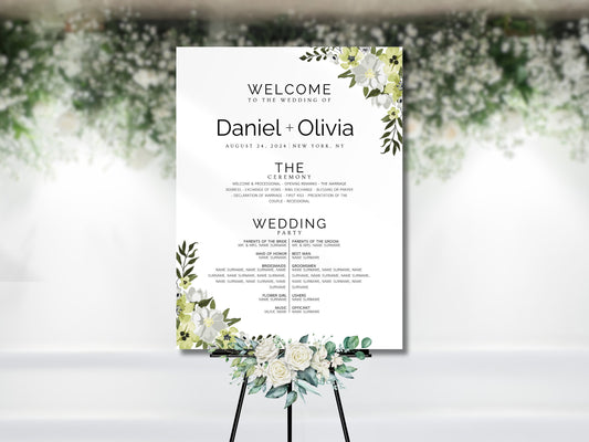 Greenery Wedding Welcome Sign Template: Editable Eucalyptus Design (Instant Download)