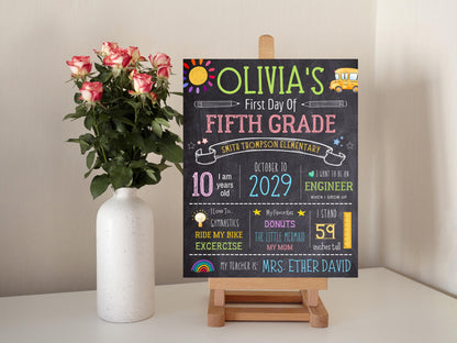 Chalkboard First Day of School Sign Template: Editable 5th Grade (Digital Download)