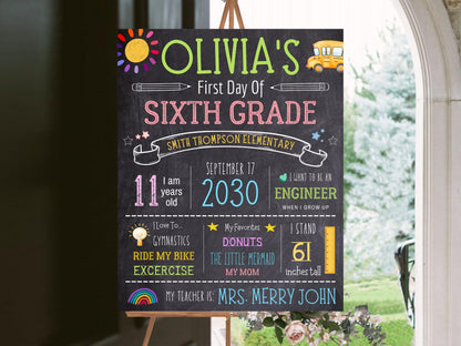 Chalkboard Back To School Sign: Editable 6th Grade Template (Digital Download)
