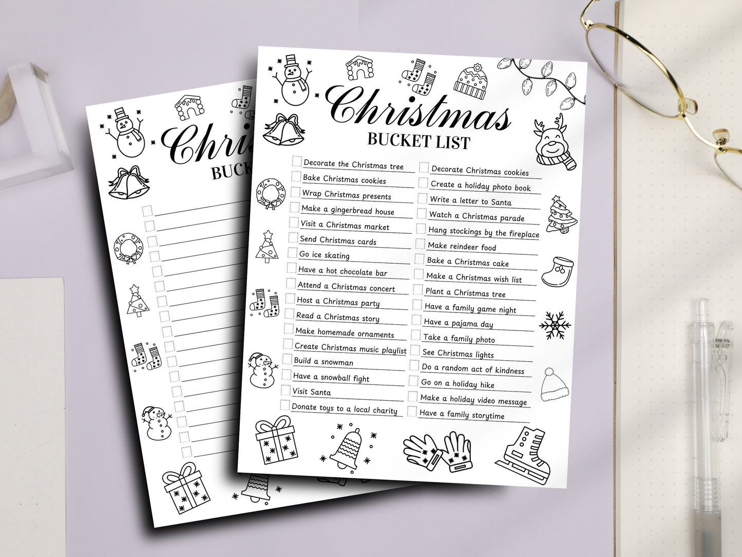 Editable Christmas Bucket List Template | Holiday Planner Printable PDF | Christmas Goals & Traditions Tracker