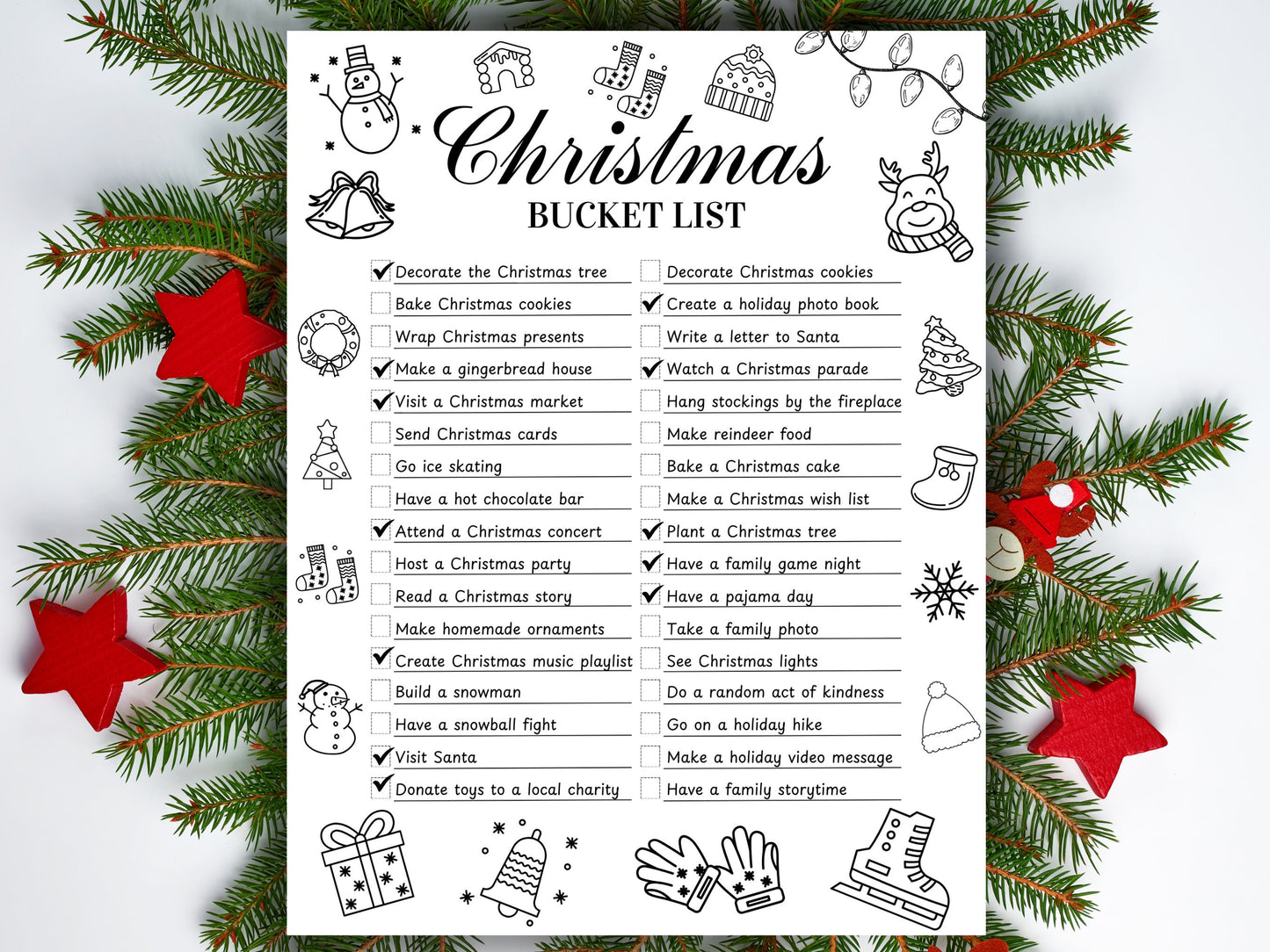 Editable Christmas Bucket List Template | Holiday Planner Printable PDF | Christmas Goals & Traditions Tracker
