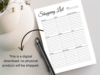 Liste de courses à imprimer : Planificateur alimentaire modifiable (Téléchargement numérique)