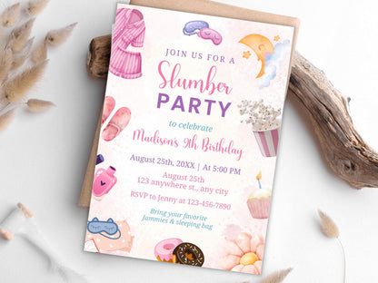 Slumber Party Birthday Invitation Template: Editable Sleepover Invite (PDF)