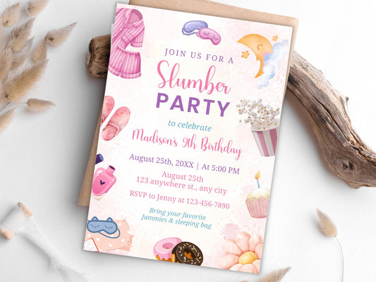 Slumber Party Birthday Invitation Template: Editable Sleepover Invite (PDF)