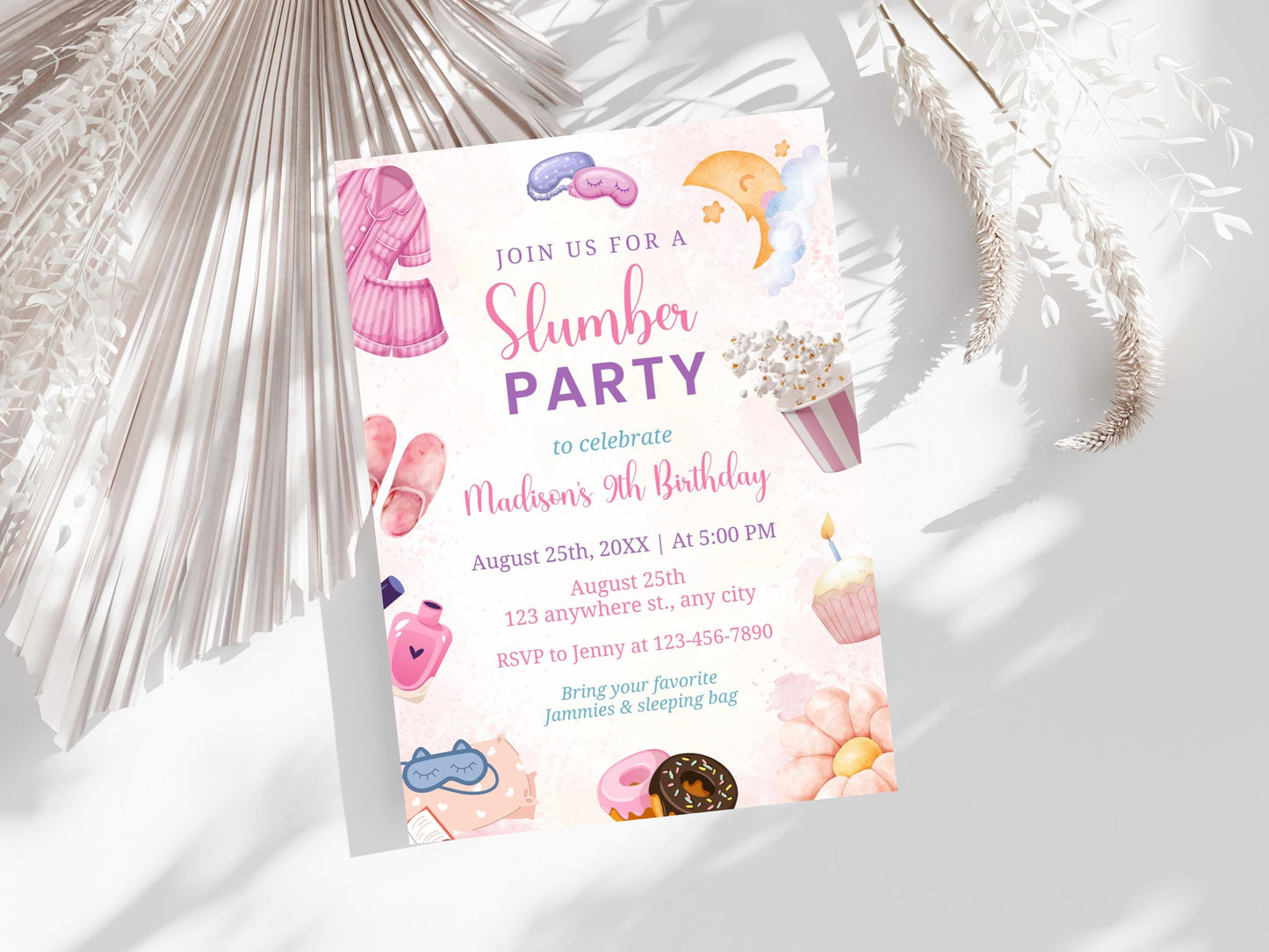 Slumber Party Birthday Invitation Template: Editable Sleepover Invite (PDF)