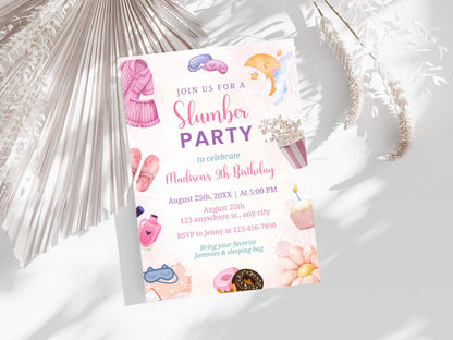 Slumber Party Birthday Invitation Template: Editable Sleepover Invite (PDF)