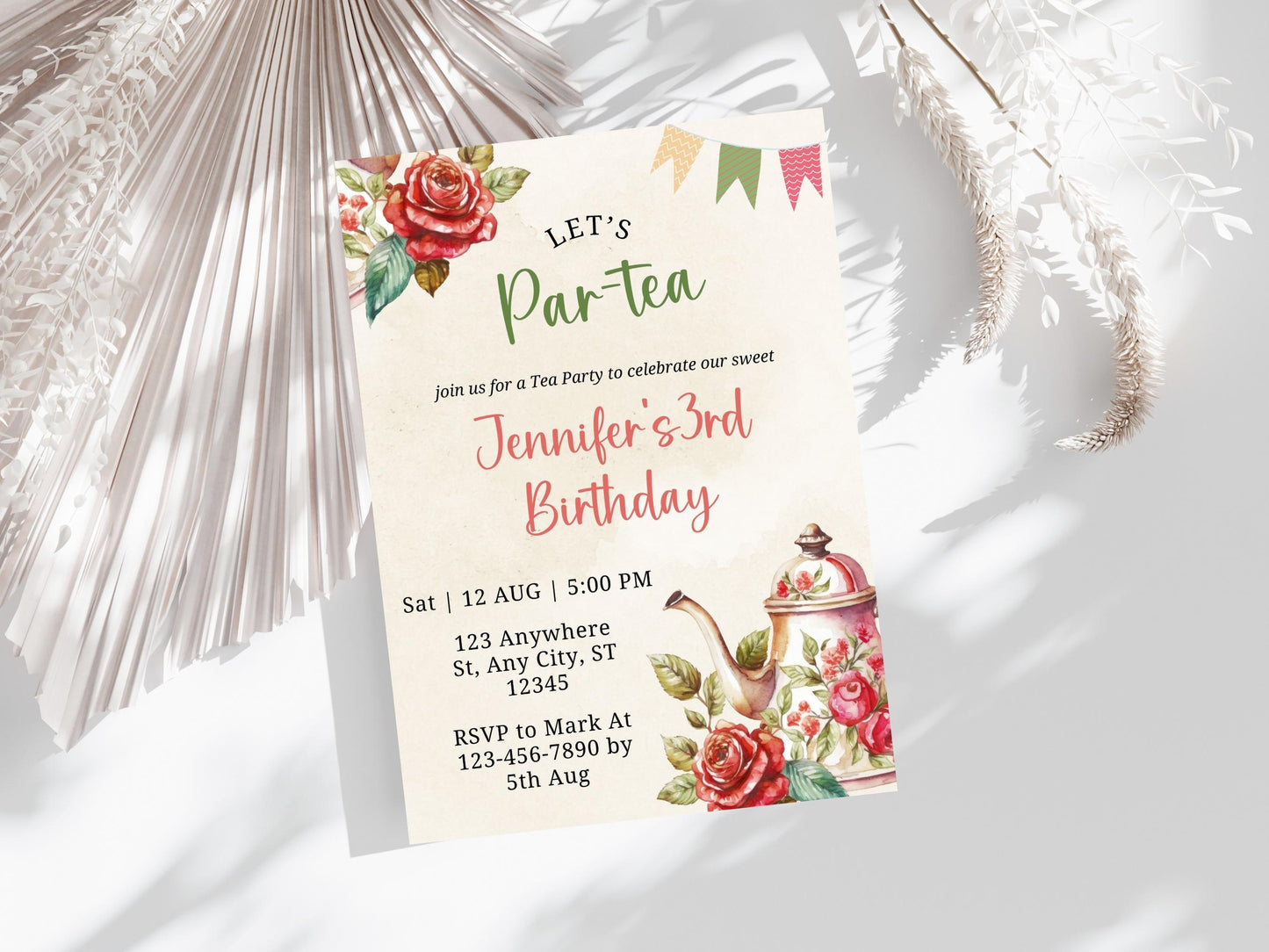 Floral Tea Party Birthday Invitation: Editable Par-Tea Invite (Digital Download)