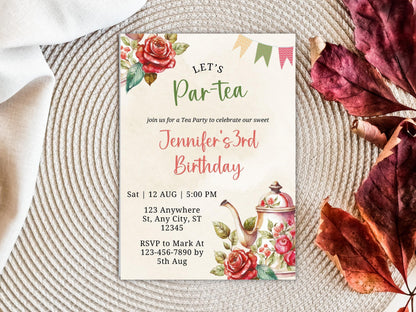 Floral Tea Party Birthday Invitation: Editable Par-Tea Invite (Digital Download)
