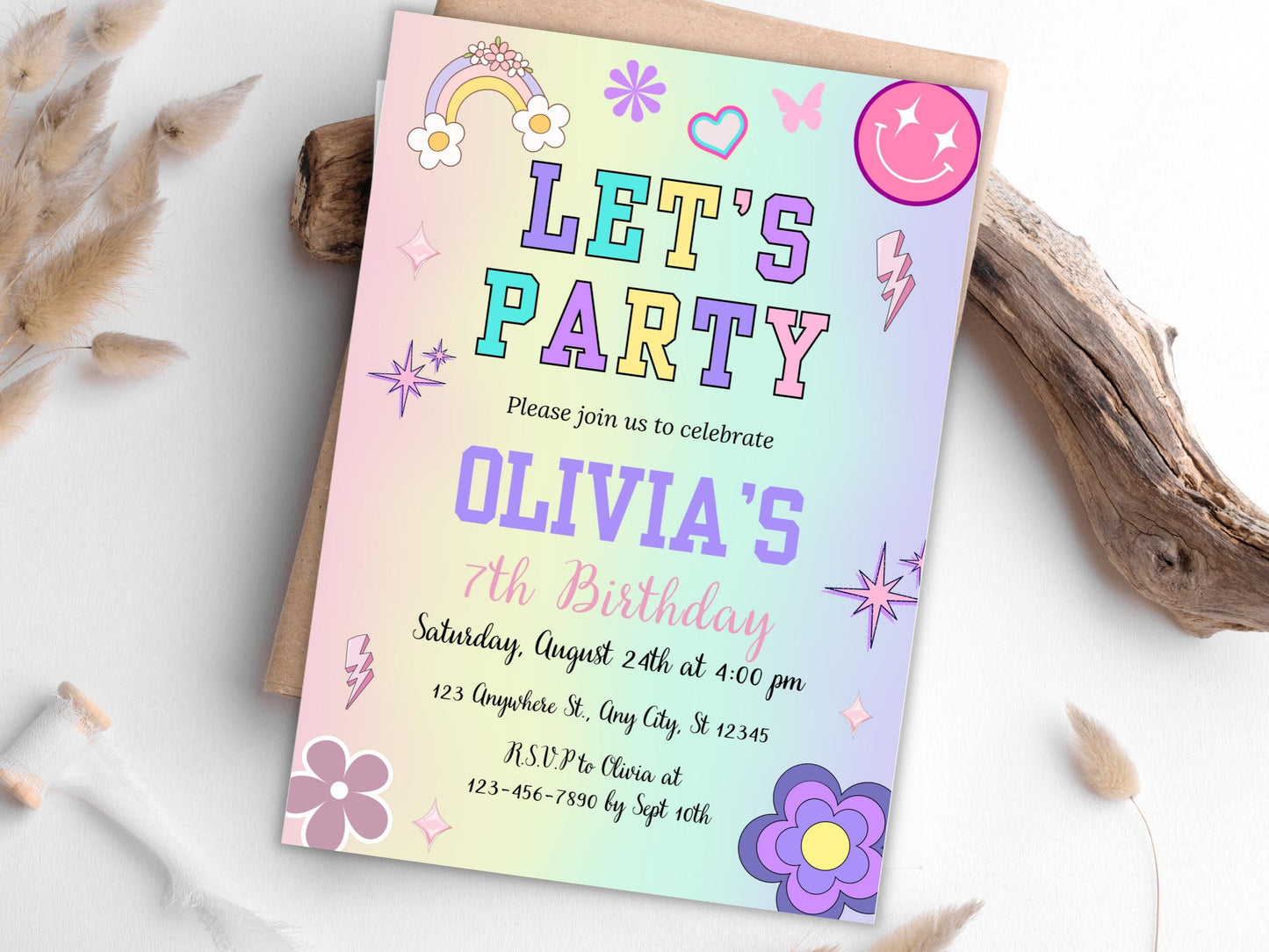Patch Letter Birthday Invitation Template, Retro Varsity Party (Digital Download)
