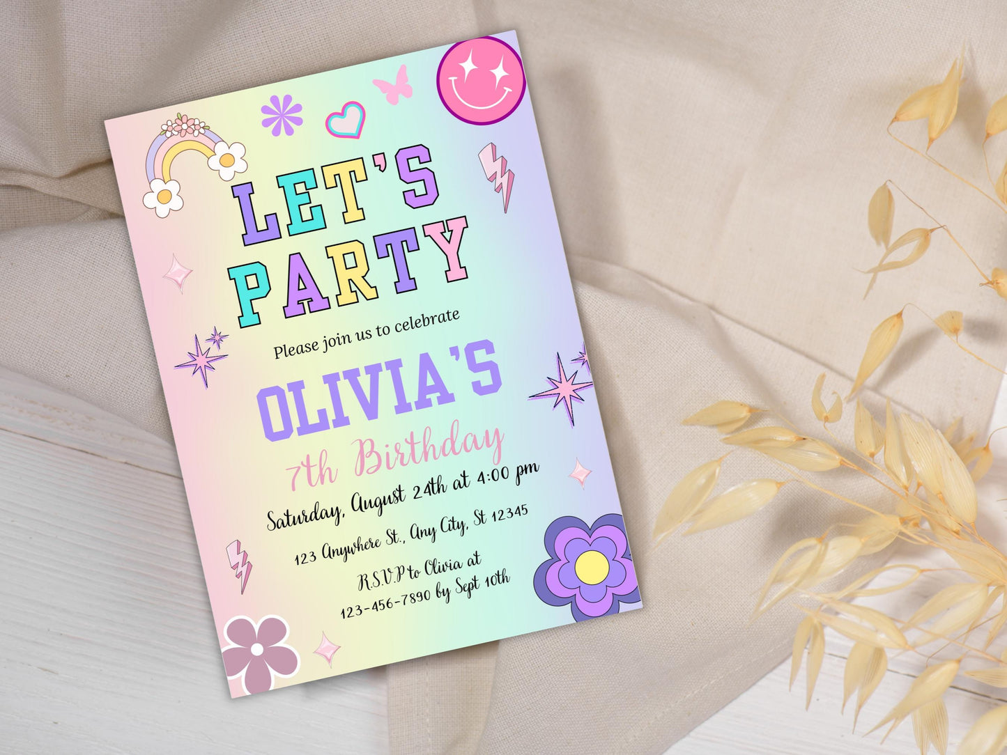 Patch Letter Birthday Invitation Template, Retro Varsity Party (Digital Download)
