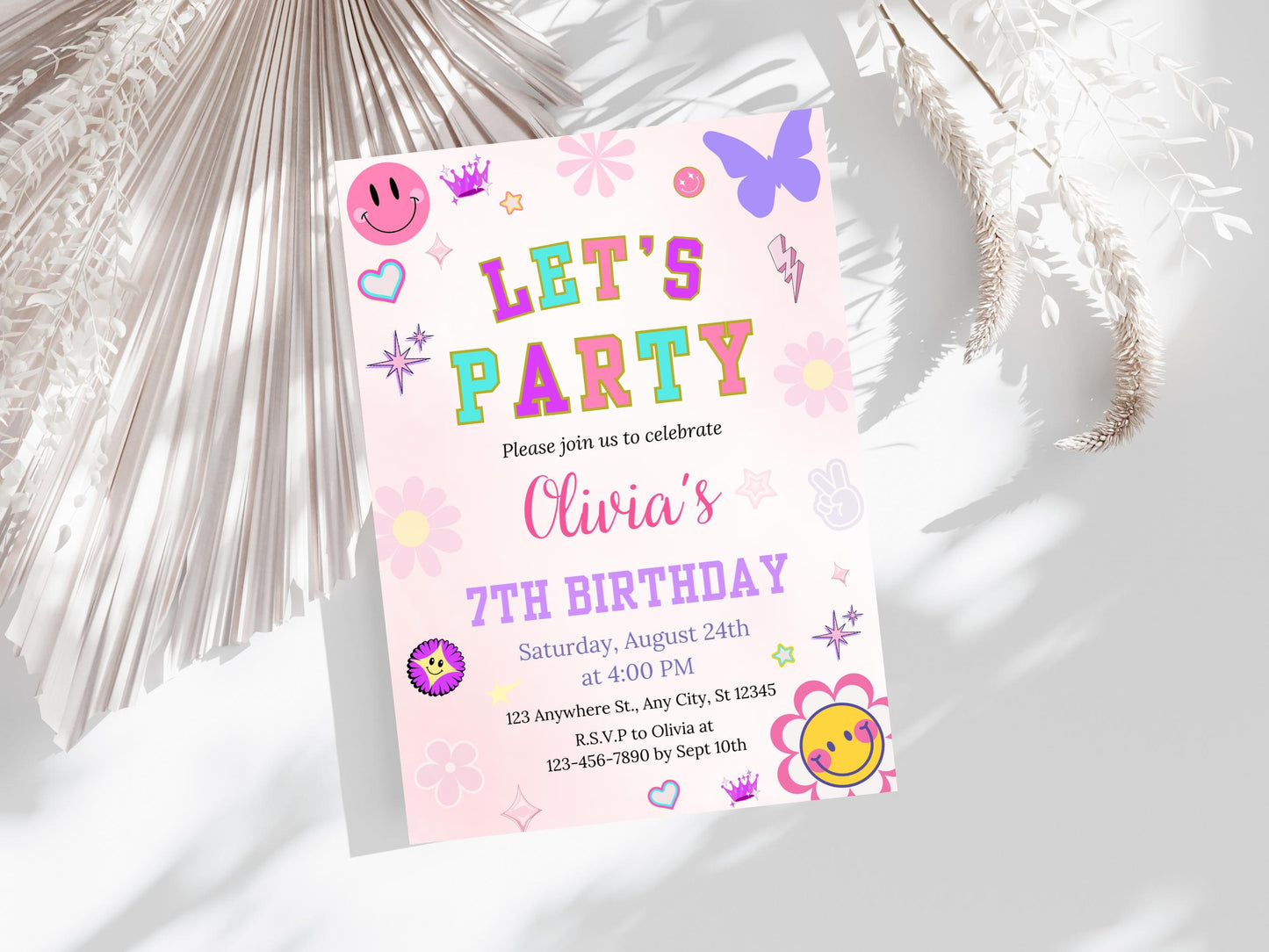Retro Birthday Invitation Template, Patch Letter Party (Digital Download)