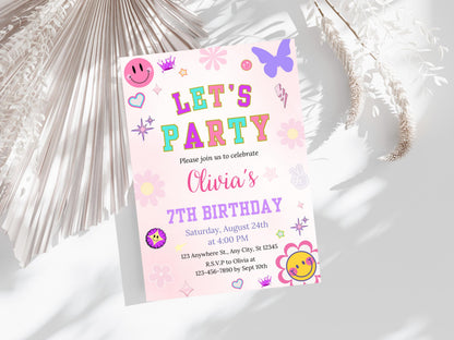 Retro Birthday Invitation Template, Patch Letter Party (Digital Download)