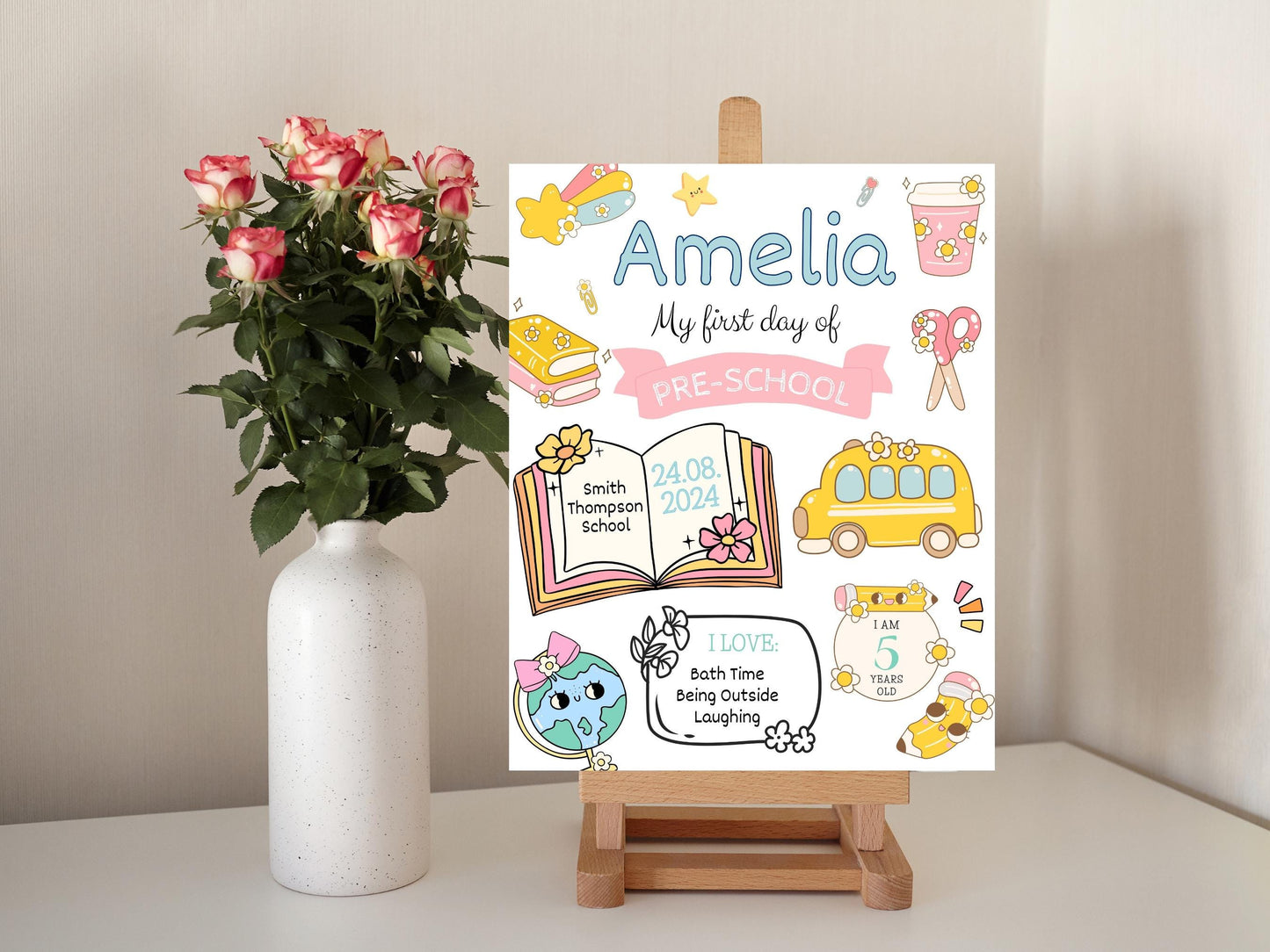 Chalkboard Back To School Sign Template, First Day, Editable (Digital Download)