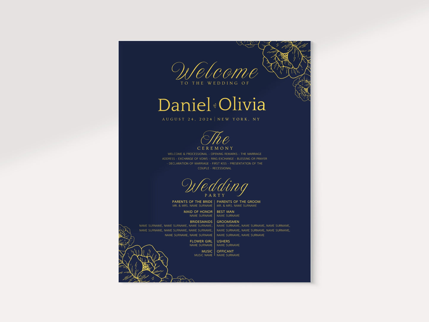 Gold Eucalyptus Wedding Welcome Sign Template (Instant Download)