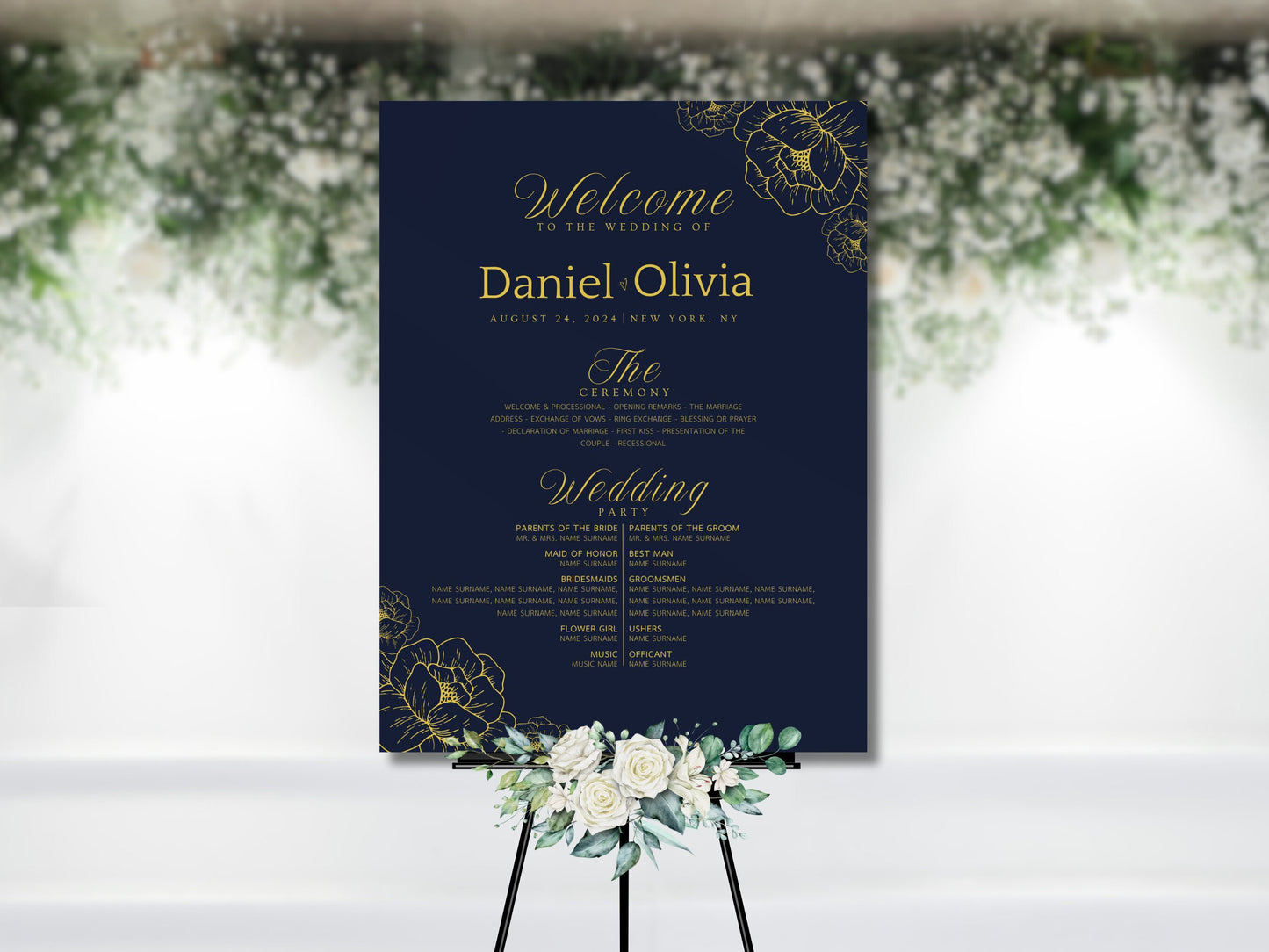 Gold Eucalyptus Wedding Welcome Sign Template (Instant Download)