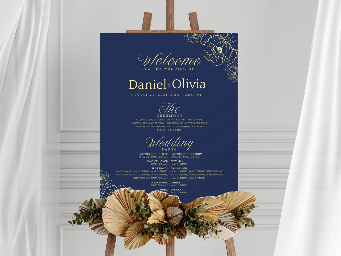 Gold Eucalyptus Wedding Welcome Sign Template (Instant Download)
