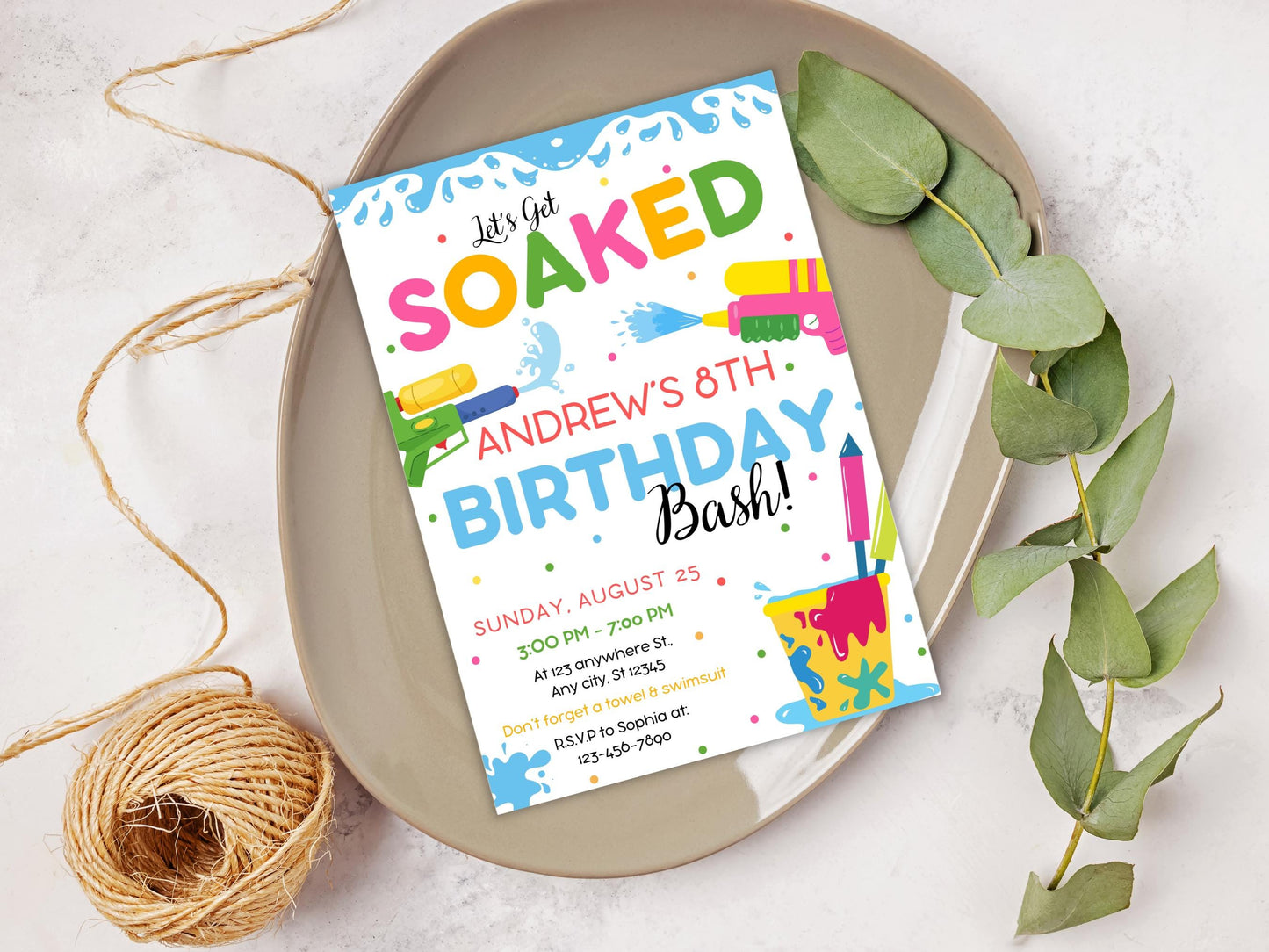 Water Gun Birthday Invitation Template, Editable Water Gun Invite, Water Party Invitation, Let's Get Soaked Invite, Water Gun Splash Party