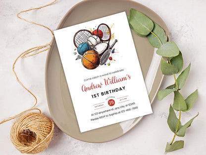 All Star Sports Birthday Invitation Template (Digital Download)