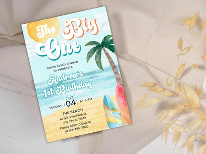 Editable Big One Beach Birthday Invitation Template (PDF)