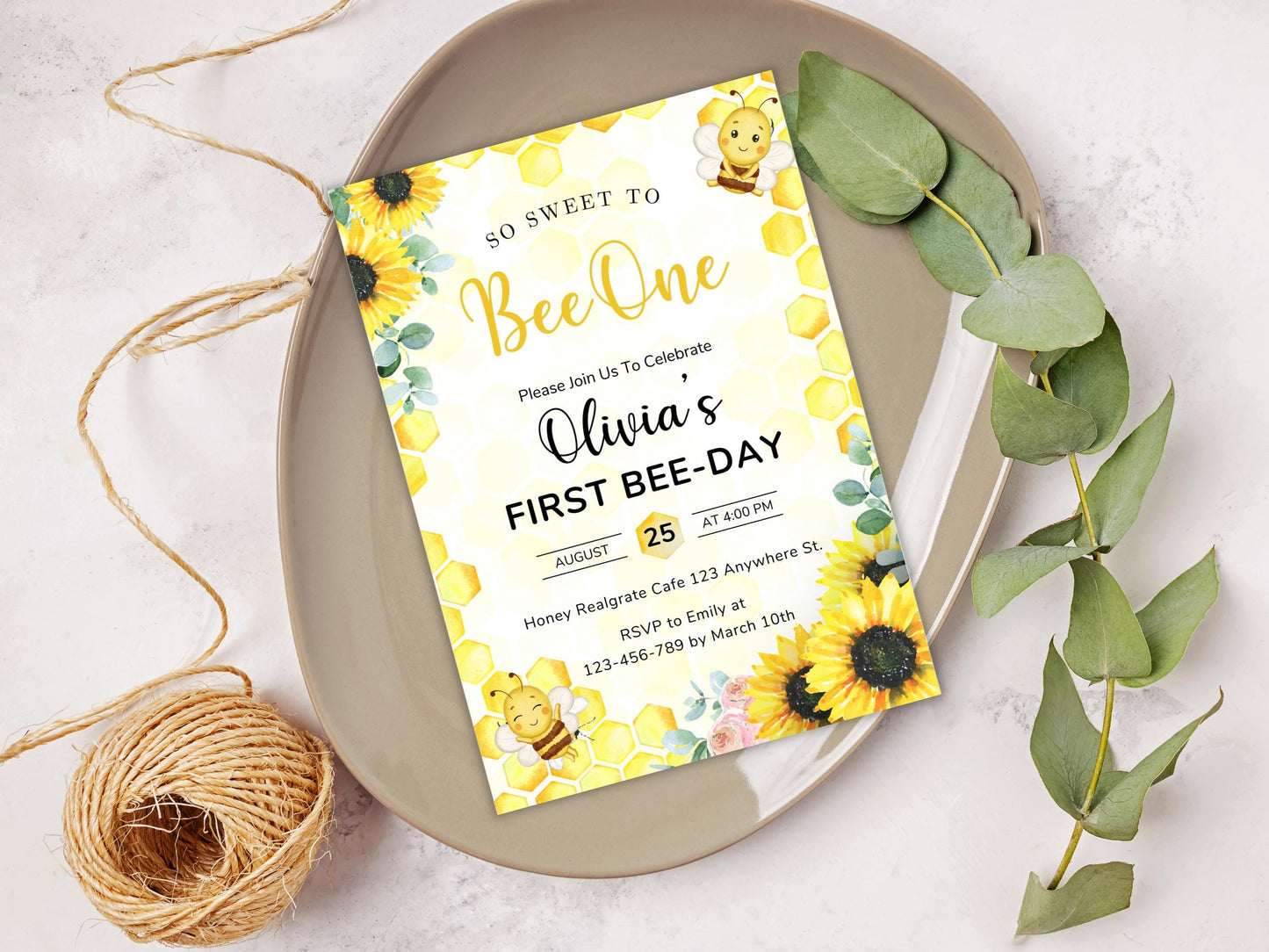 Bee First Birthday Invitation Template: Editable Canva Design (Digital Download)