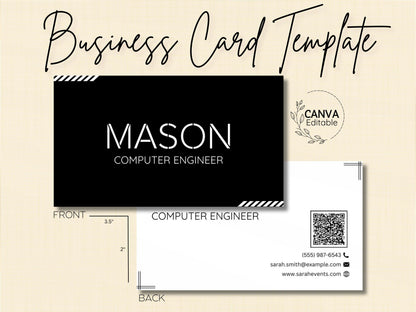 Modern Business Card Template: Editable Canva Design (Digital Download)