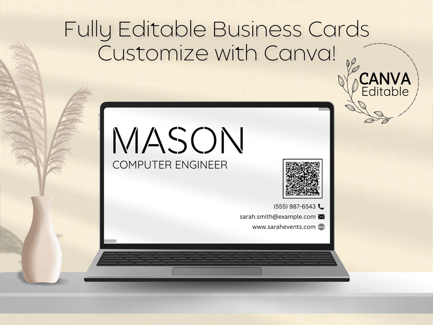 Modern Business Card Template: Editable Canva Design (Digital Download)