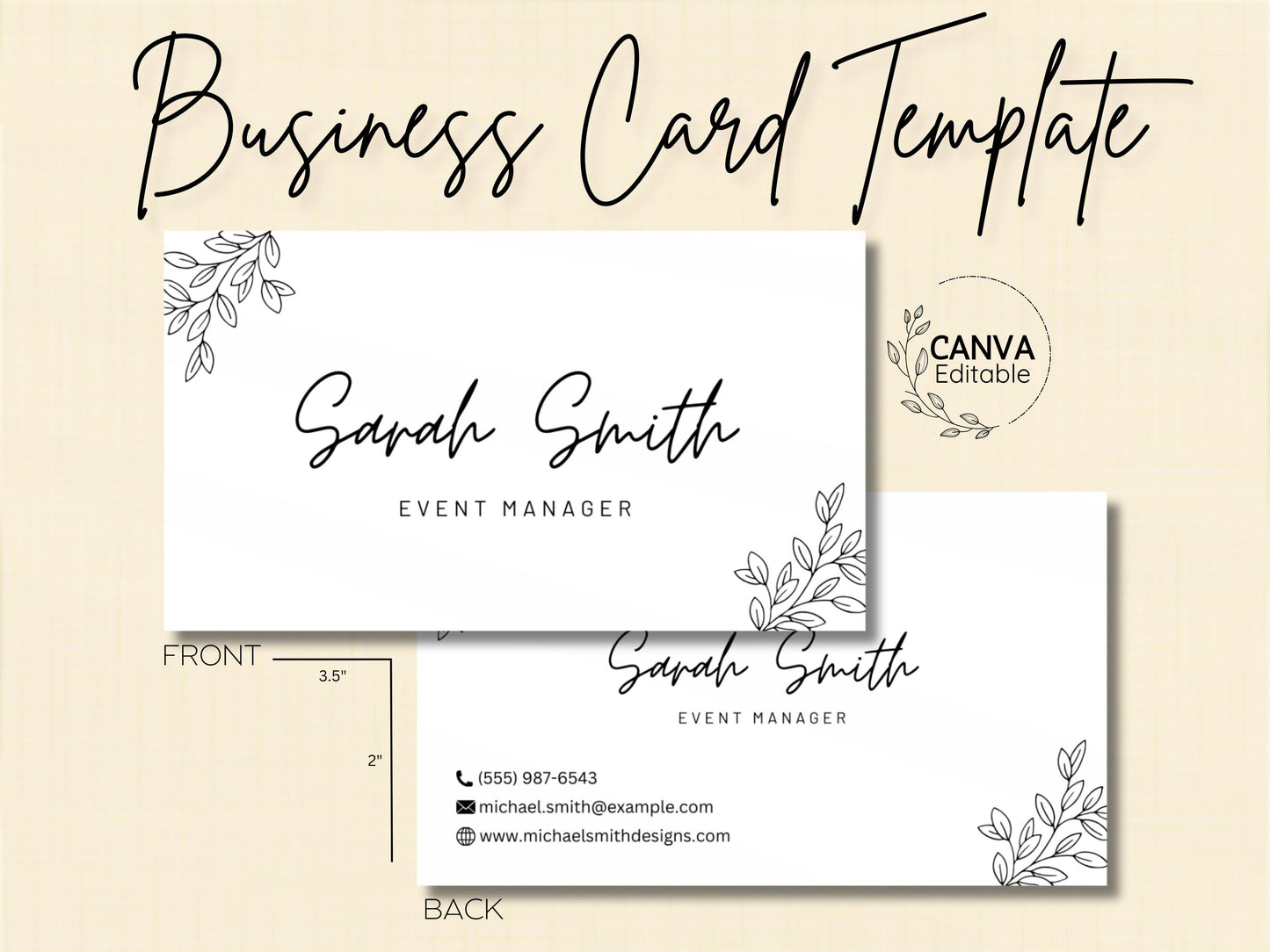 Event Manager Business Card Template: Modern Floral Design (Digital Download)