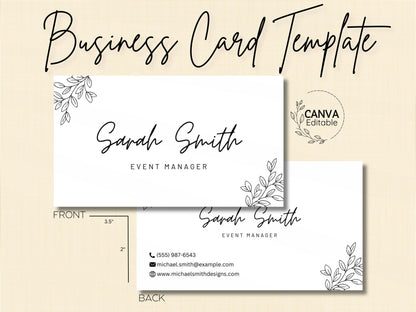Event Manager Business Card Template: Modern Floral Design (Digital Download)
