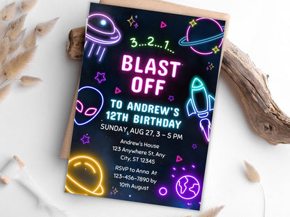 Space Boy Birthday Invitation Template: Galaxy Party Invite (Digital Download)