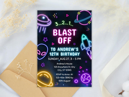 Space Boy Birthday Invitation Template: Galaxy Party Invite (Digital Download)