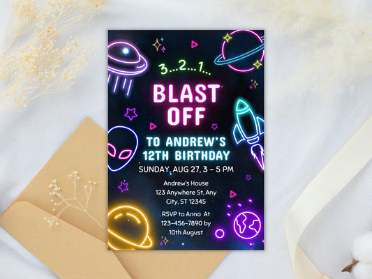 Space Boy Birthday Invitation Template: Galaxy Party Invite (Digital Download)